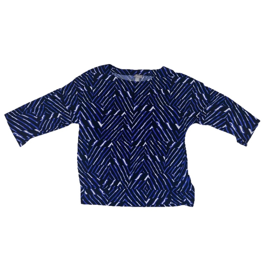 Chico’s Travelers Stretchy Slinky Knit Geo Print Top Blouse Sz L